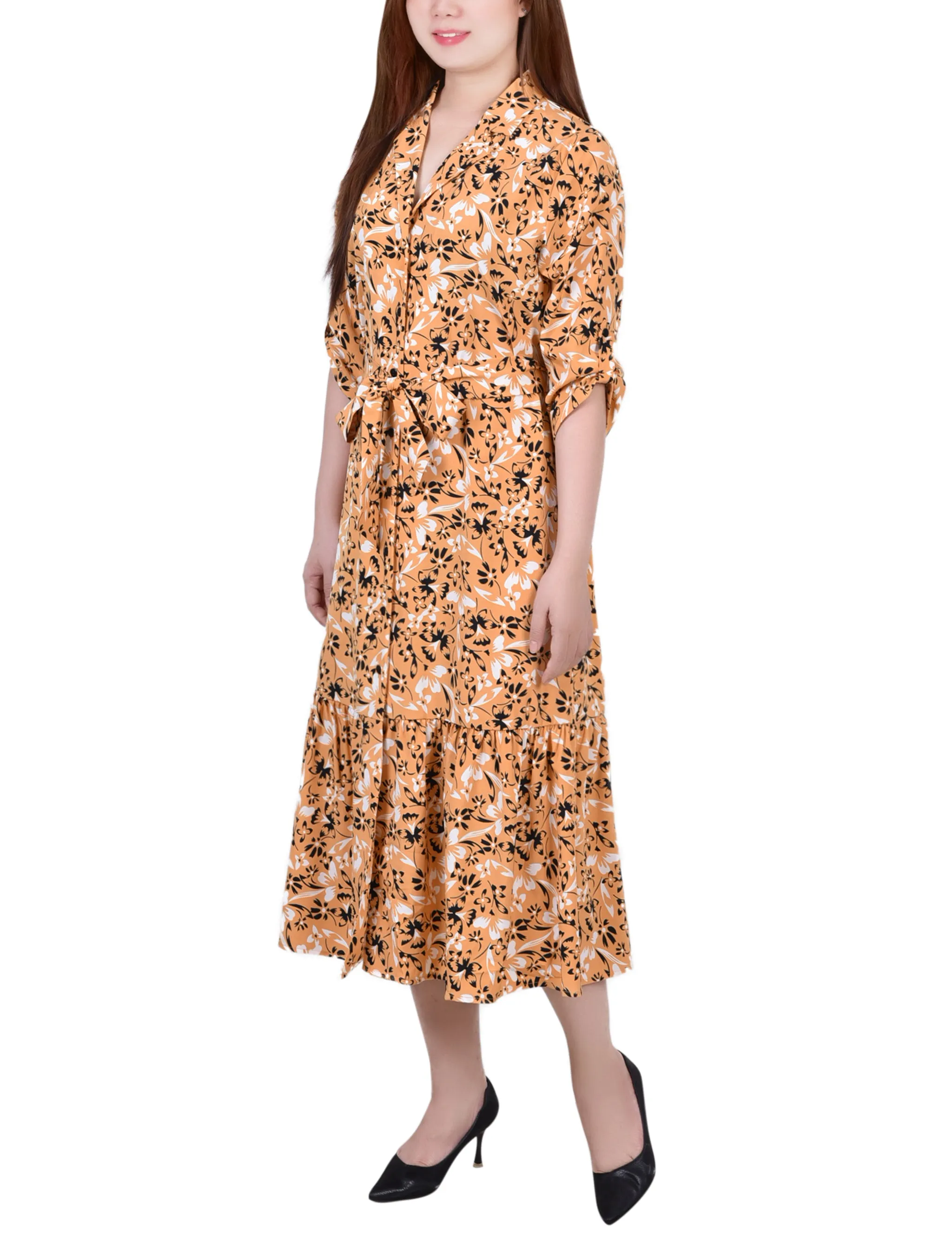 Long Sleeve Tiered Dress With Belt