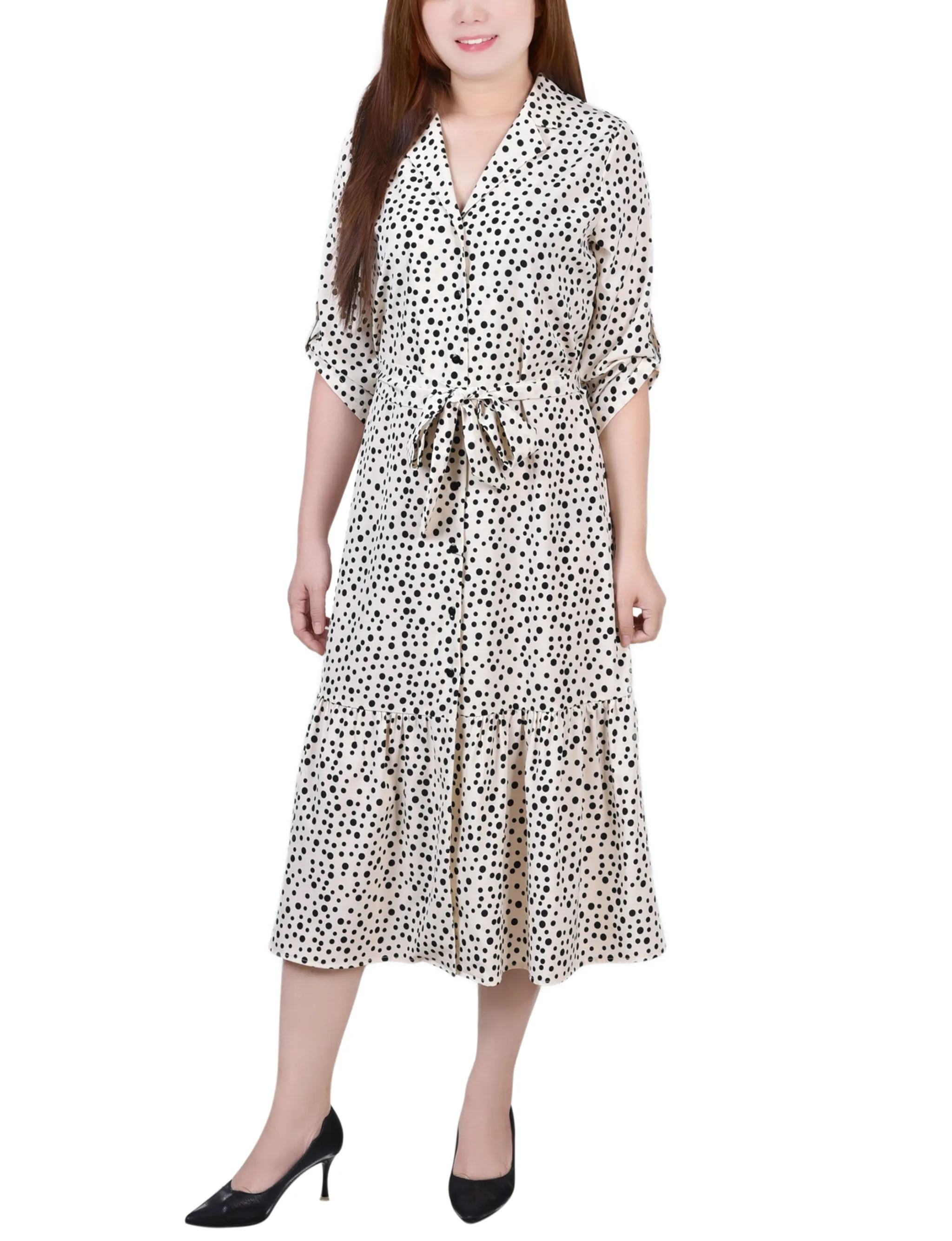 Long Sleeve Tiered Dress With Belt