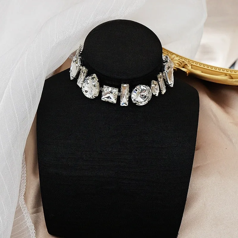 Luxurious Iced Out Geometric Rhinestone Choker Necklaces