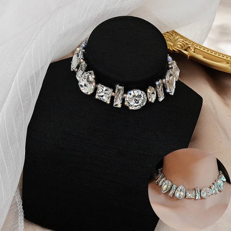 Luxurious Iced Out Geometric Rhinestone Choker Necklaces