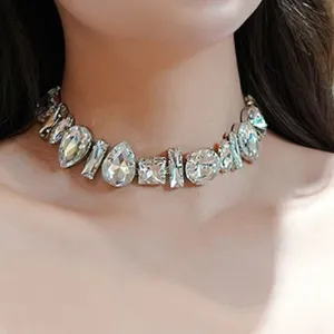Luxurious Iced Out Geometric Rhinestone Choker Necklaces