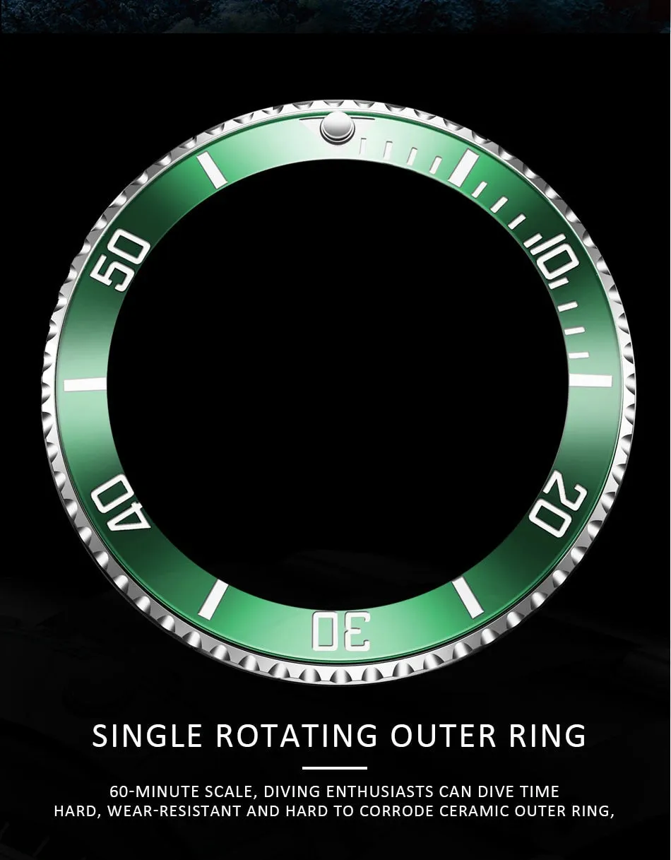 Mens Automatic Mechanical Clock Fashion Sport Diving Watch 100ATM Waterproof Luminous Watches