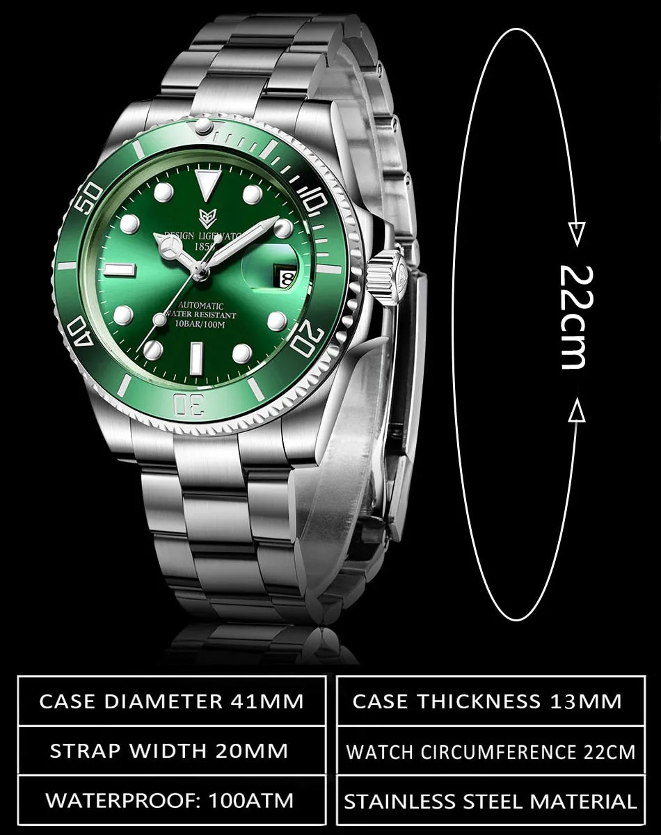 Mens Automatic Mechanical Clock Fashion Sport Diving Watch 100ATM Waterproof Luminous Watches