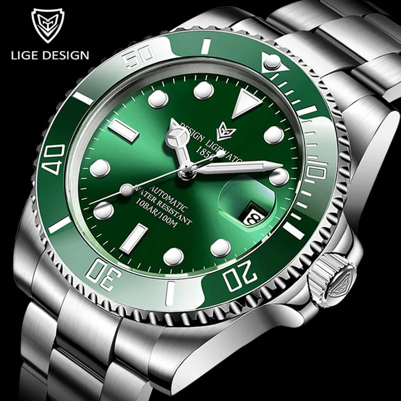 Mens Automatic Mechanical Clock Fashion Sport Diving Watch 100ATM Waterproof Luminous Watches