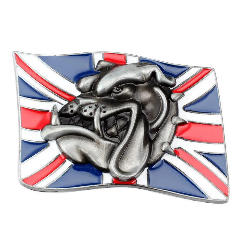 Men's DIY British Flag Bulldog Head Buckle Leather Belt