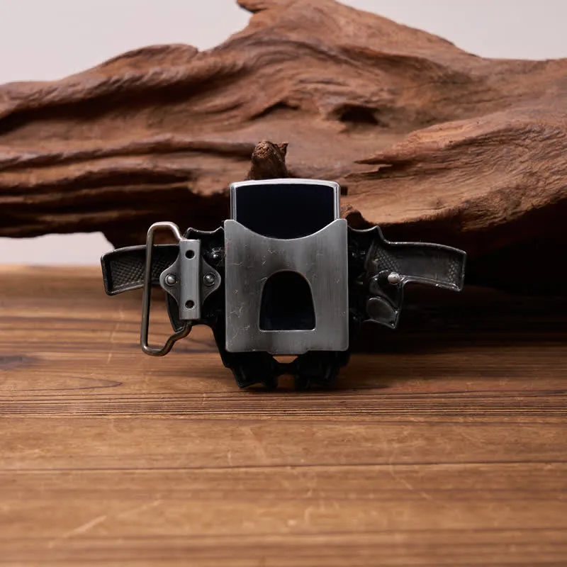 Men's DIY Dual Guns & Star Leather Belt with Hidden Lighter