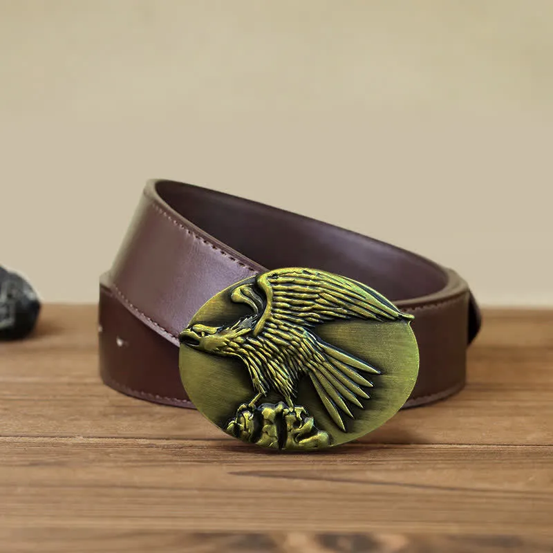 Men's DIY Eagle On Stone Buckle Leather Belt