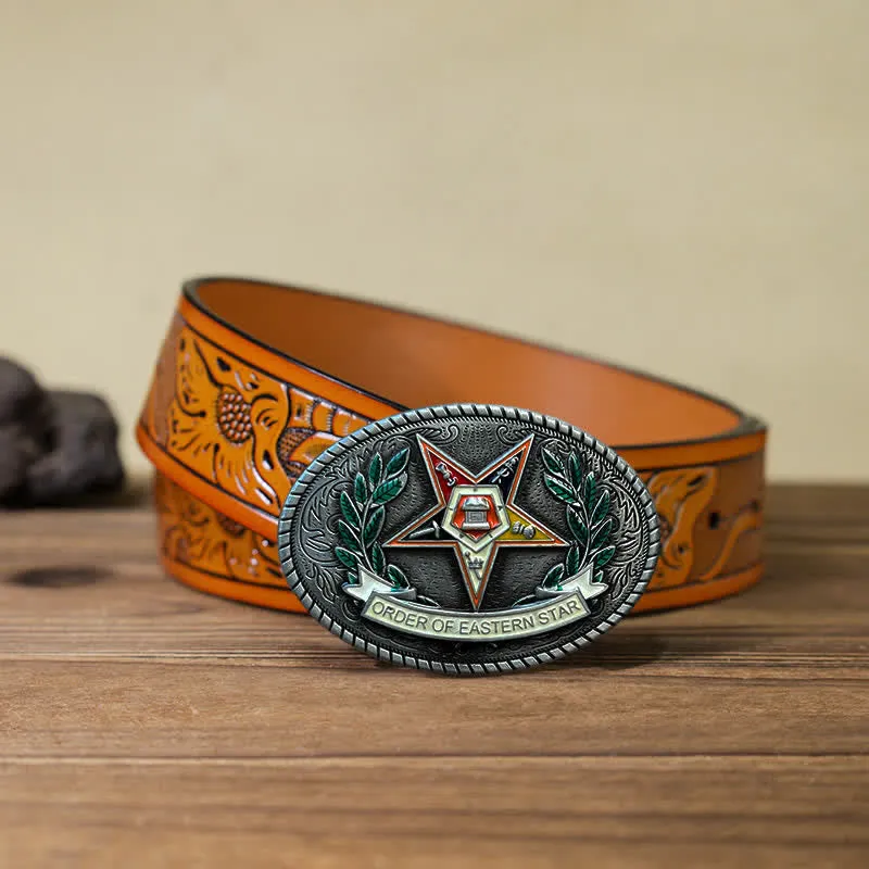 Men's DIY Pentagram Eastern Star Buckle Leather Belt