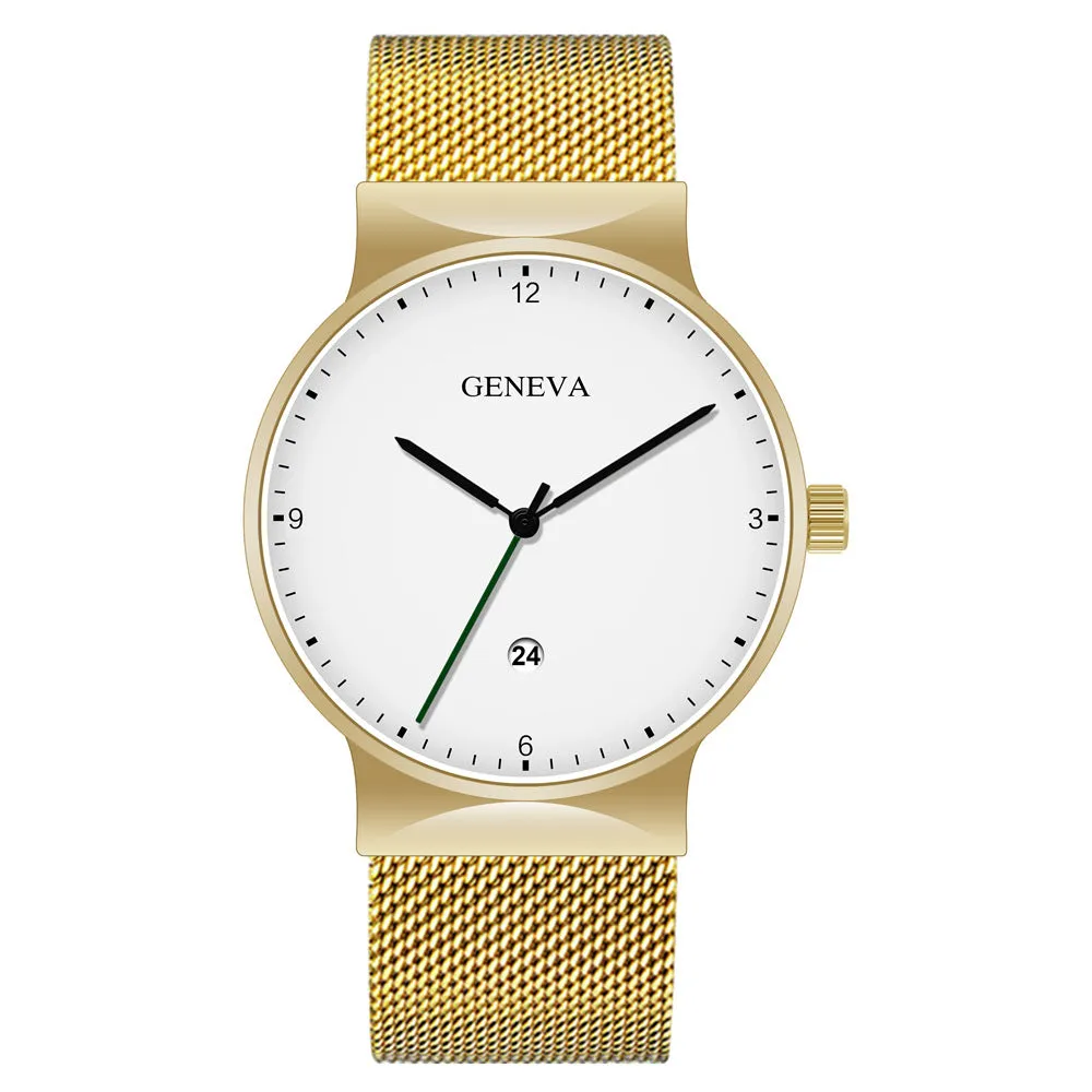 Men's Large Watch Head Fashion Simple Alloy Mesh Calendar Watch