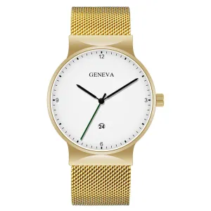 Men's Large Watch Head Fashion Simple Alloy Mesh Calendar Watch