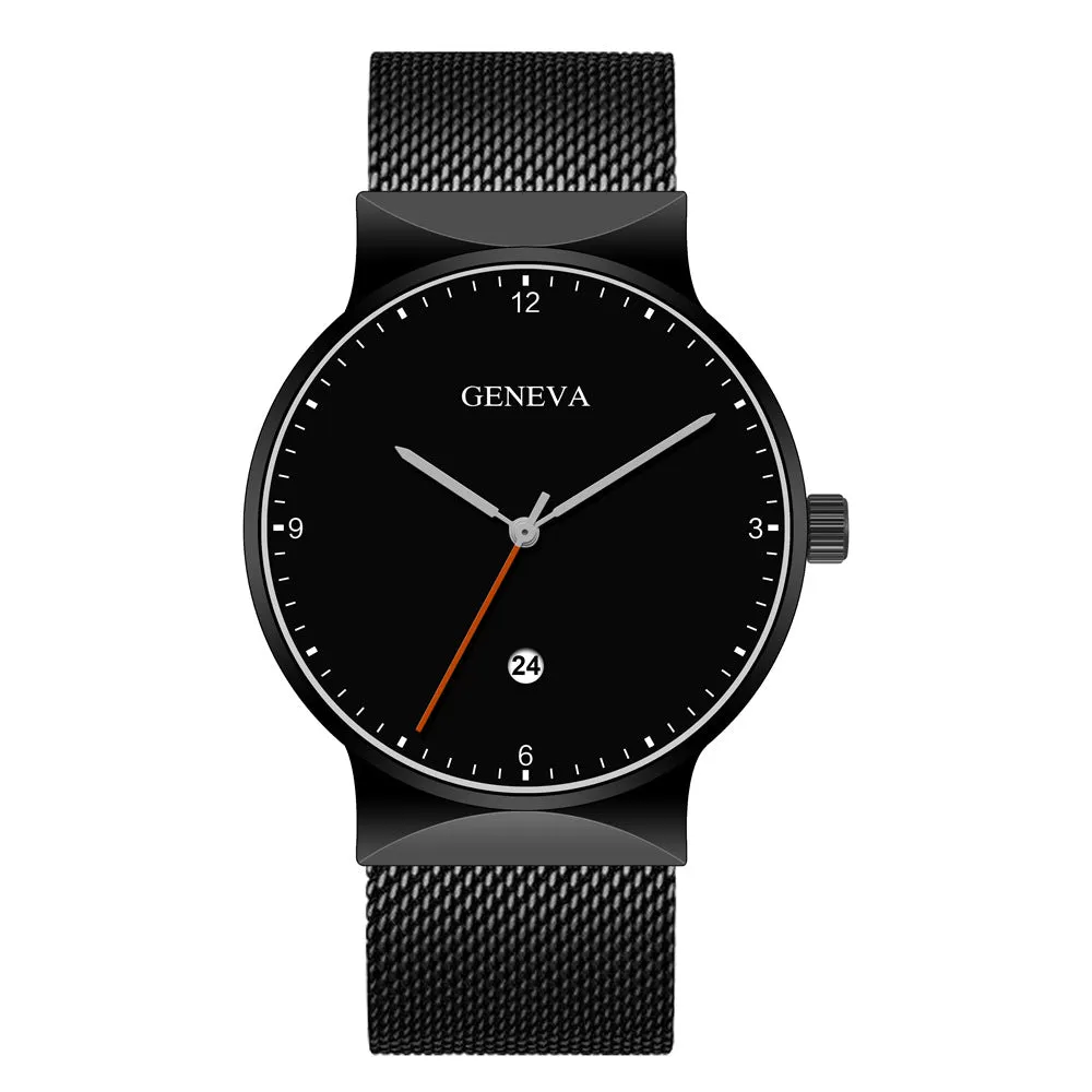 Men's Large Watch Head Fashion Simple Alloy Mesh Calendar Watch