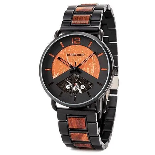 Men's Round Shaped Mechanical Wooden Watch