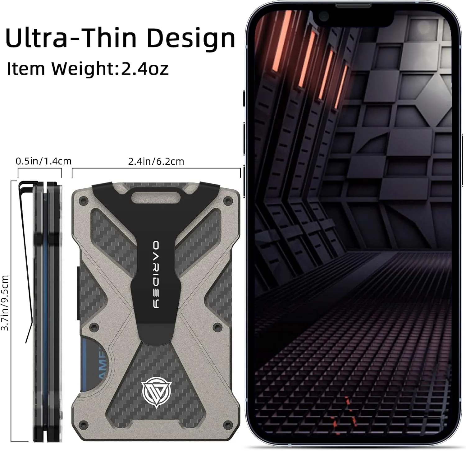 Minimalist Wallet for Men- Slim Aluminum Metal Money Clip Wallet with Clear ID Card Holder, Carbon Fiber Wallet, RFID Blocking, Holds up 15 Cards with Cash Clip, Ultra-Thin Tactical Wallet- Gunsmoke