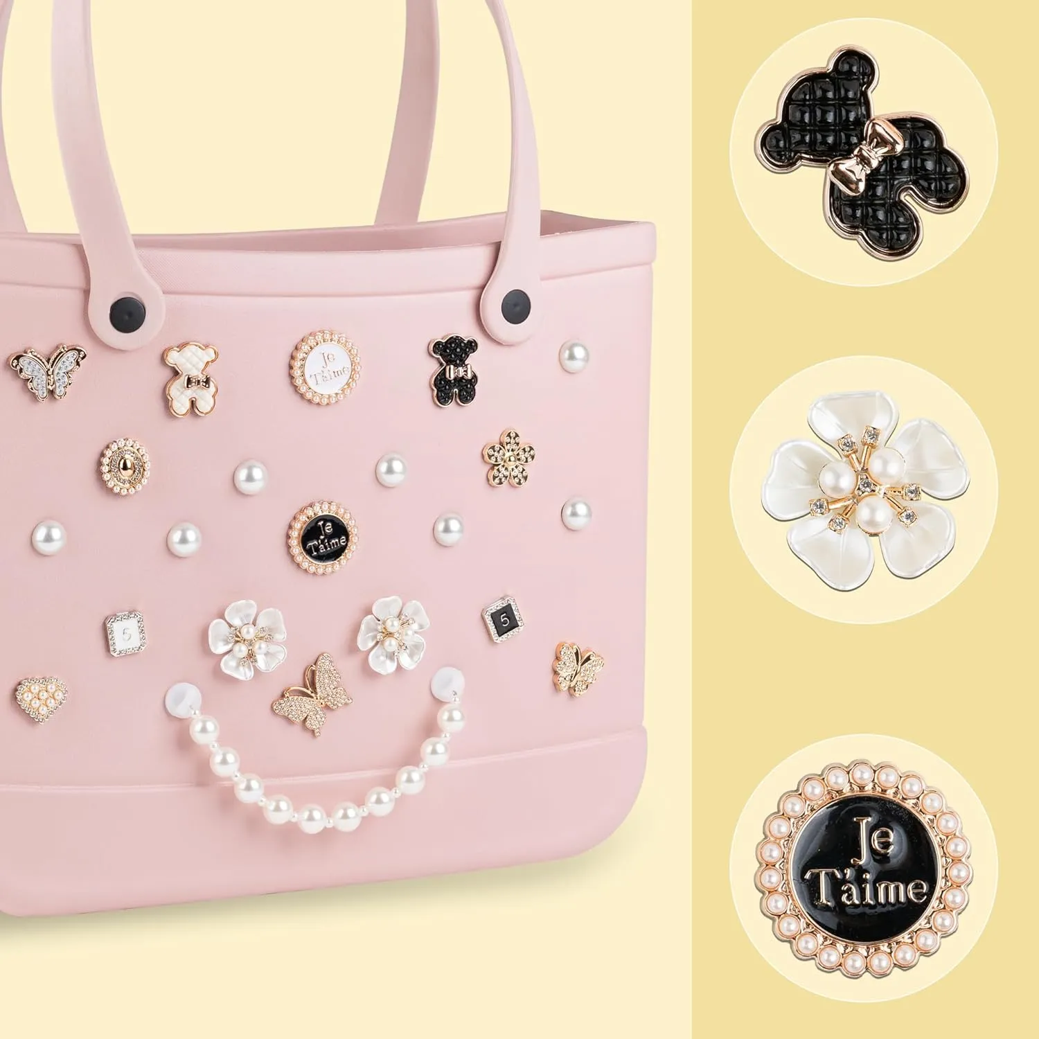 Mon Carame Rubber Beach Bag Accessories Charms,Rubber Beach Totes Accessories Inserts,Lovely Pearl Charms