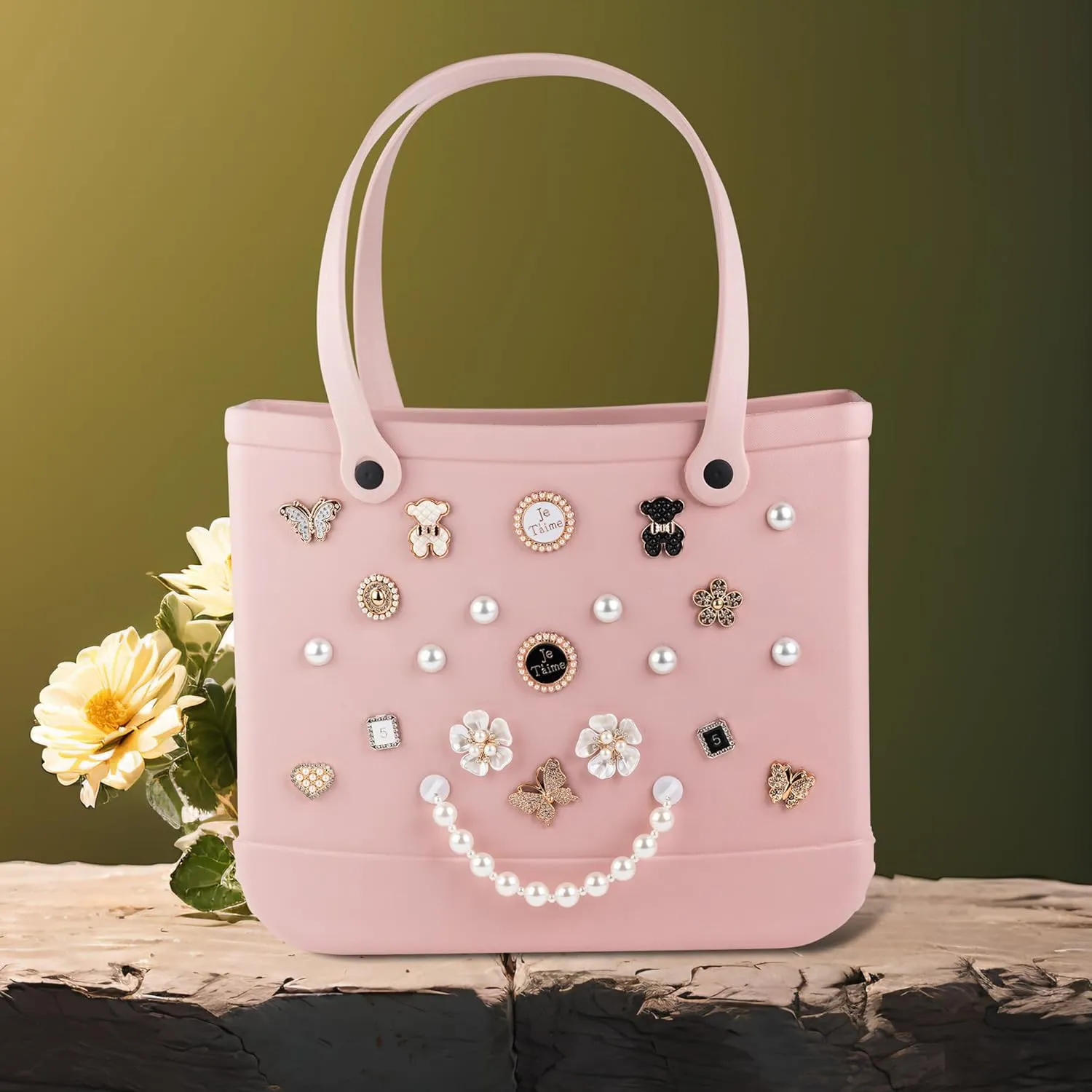 Mon Carame Rubber Beach Bag Accessories Charms,Rubber Beach Totes Accessories Inserts,Lovely Pearl Charms
