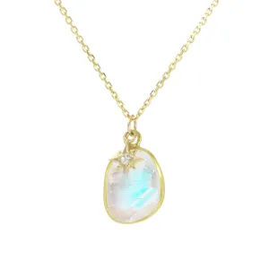 Moonstone Necklace with Star Diamond Charm