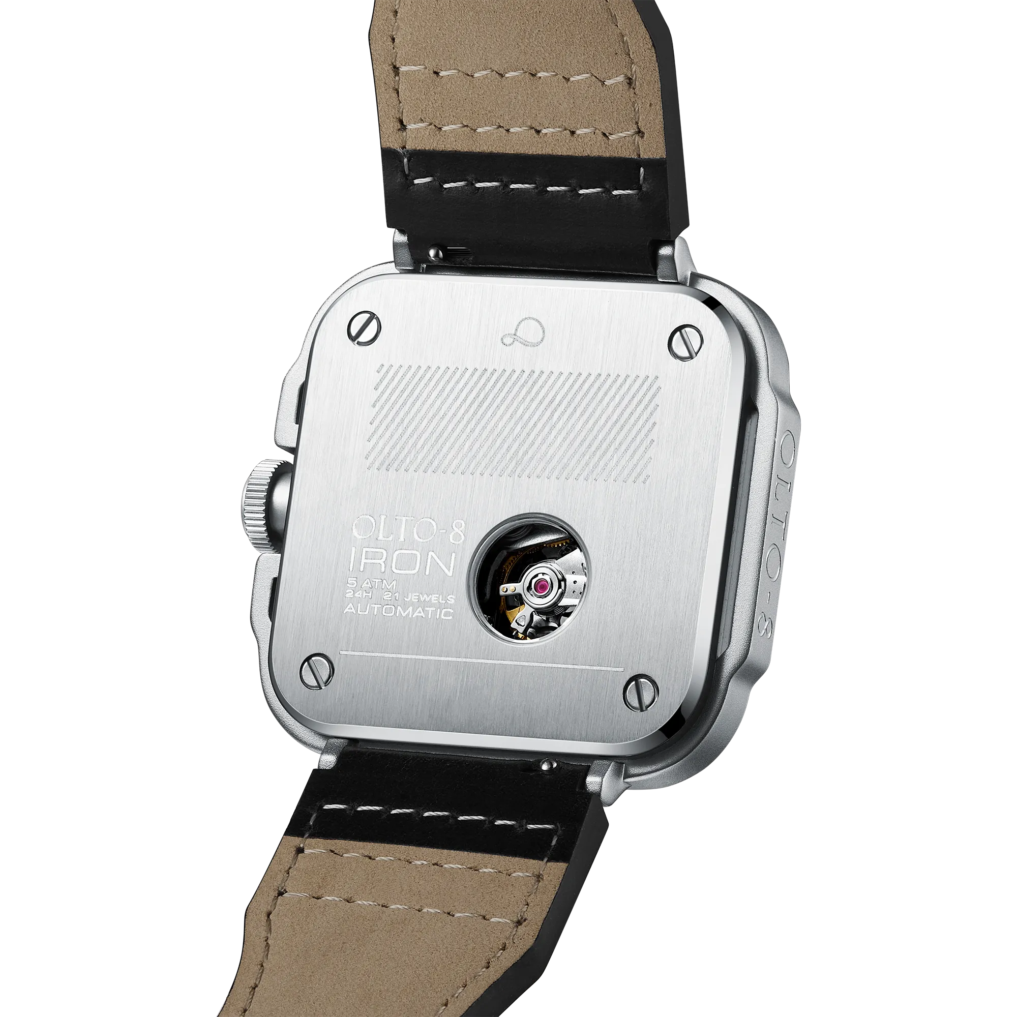 OLTO-8 IRON-X Square Skeleton Automatic Watch Silver