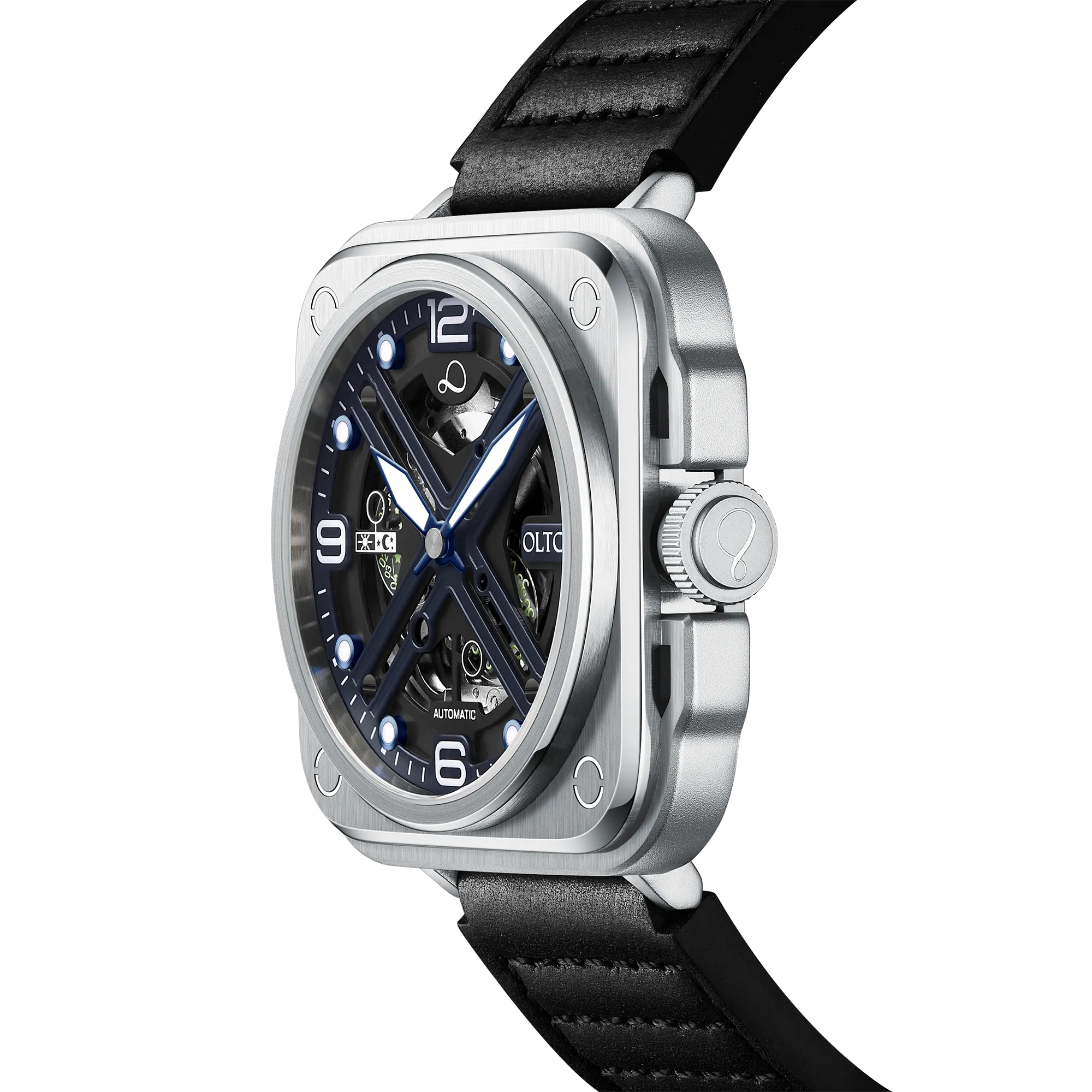 OLTO-8 IRON-X Square Skeleton Automatic Watch Silver