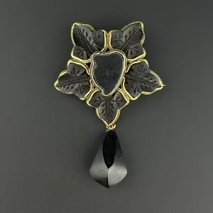 ON HOLD Antique Carved Irish Bog Oak Vulcanite Large Brooch