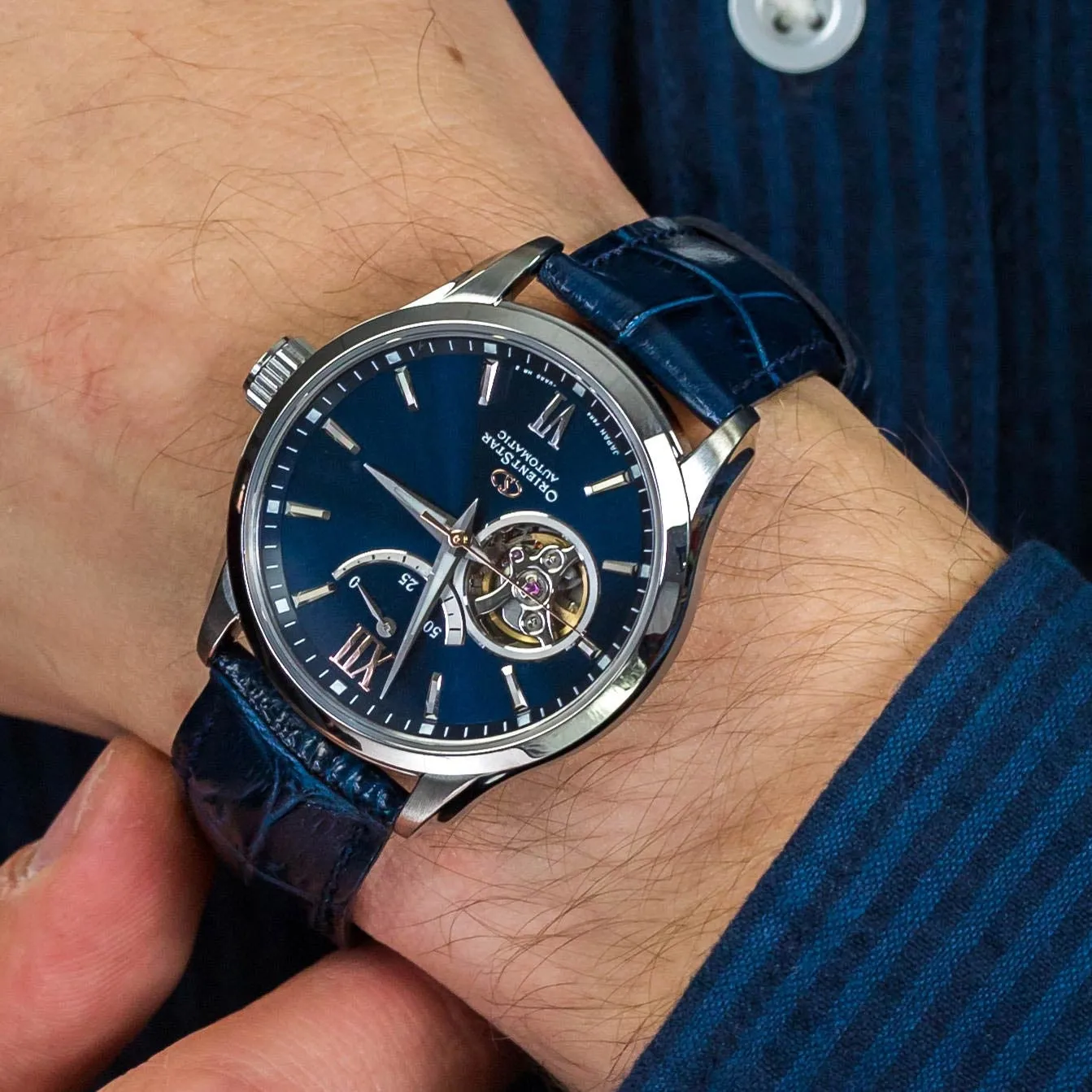 Orient Star Contemporary Open Heart Men's Blue Watch RE-AT0006L00B