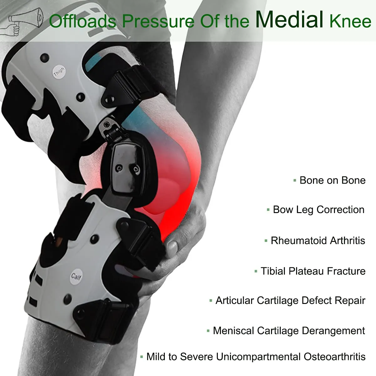 Orthomen OA Unloader Knee Brace, Support for Arthritis Pain, Osteoarthritis, Cartilage Defect Repair, Avascular Necrosis, Bone on Bone Knee Joint Pain and Degeneration Medial Inside Right