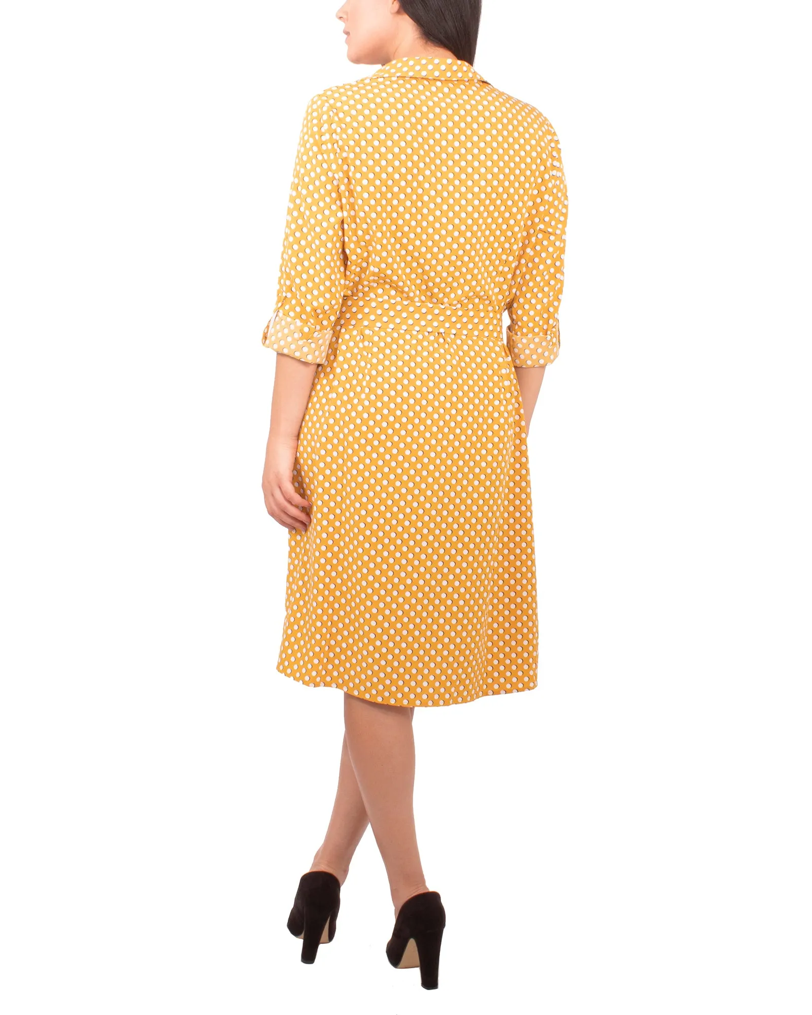 Petite 3/4 Roll Tab Sleeve Belted Shirtdress
