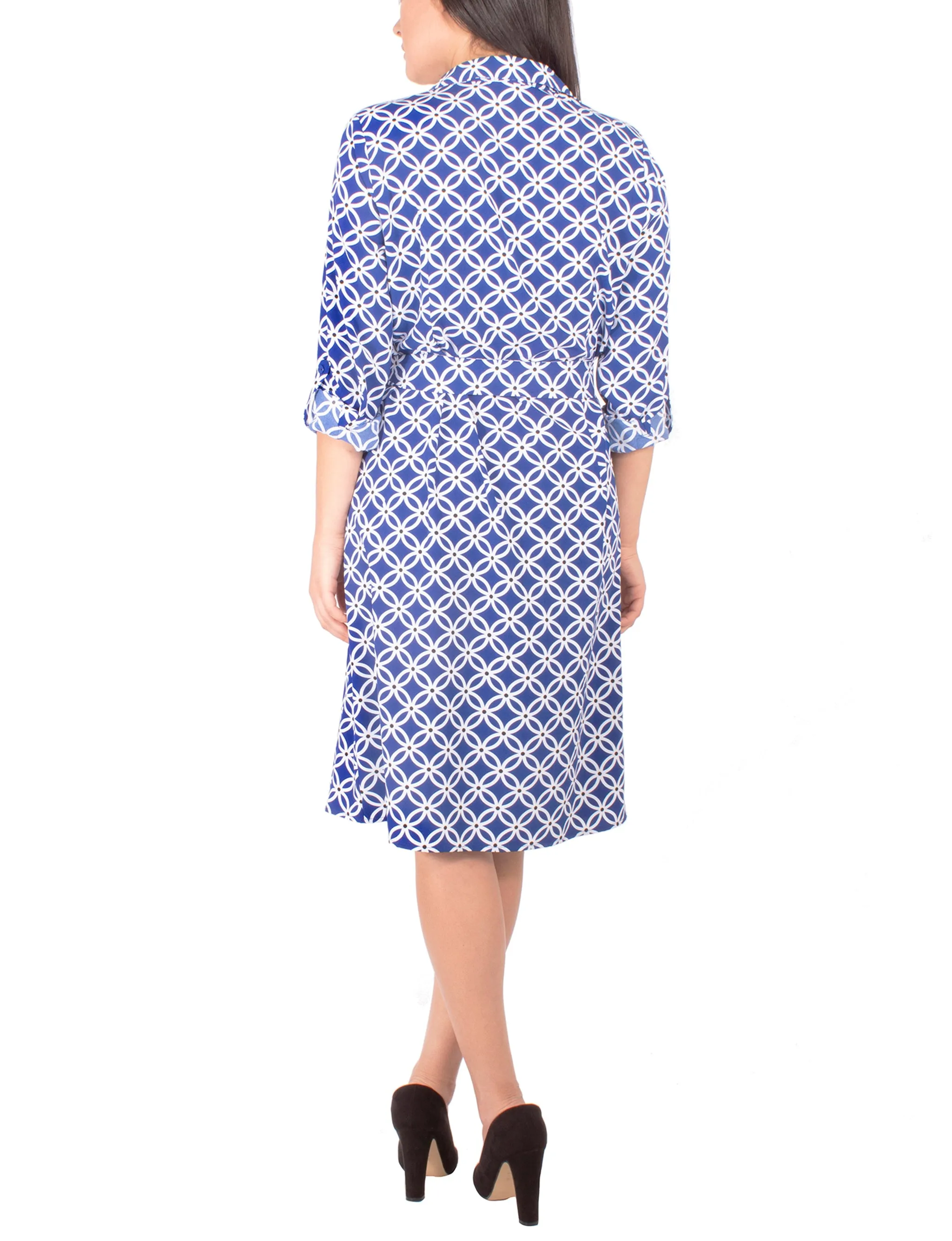 Petite 3/4 Roll Tab Sleeve Belted Shirtdress