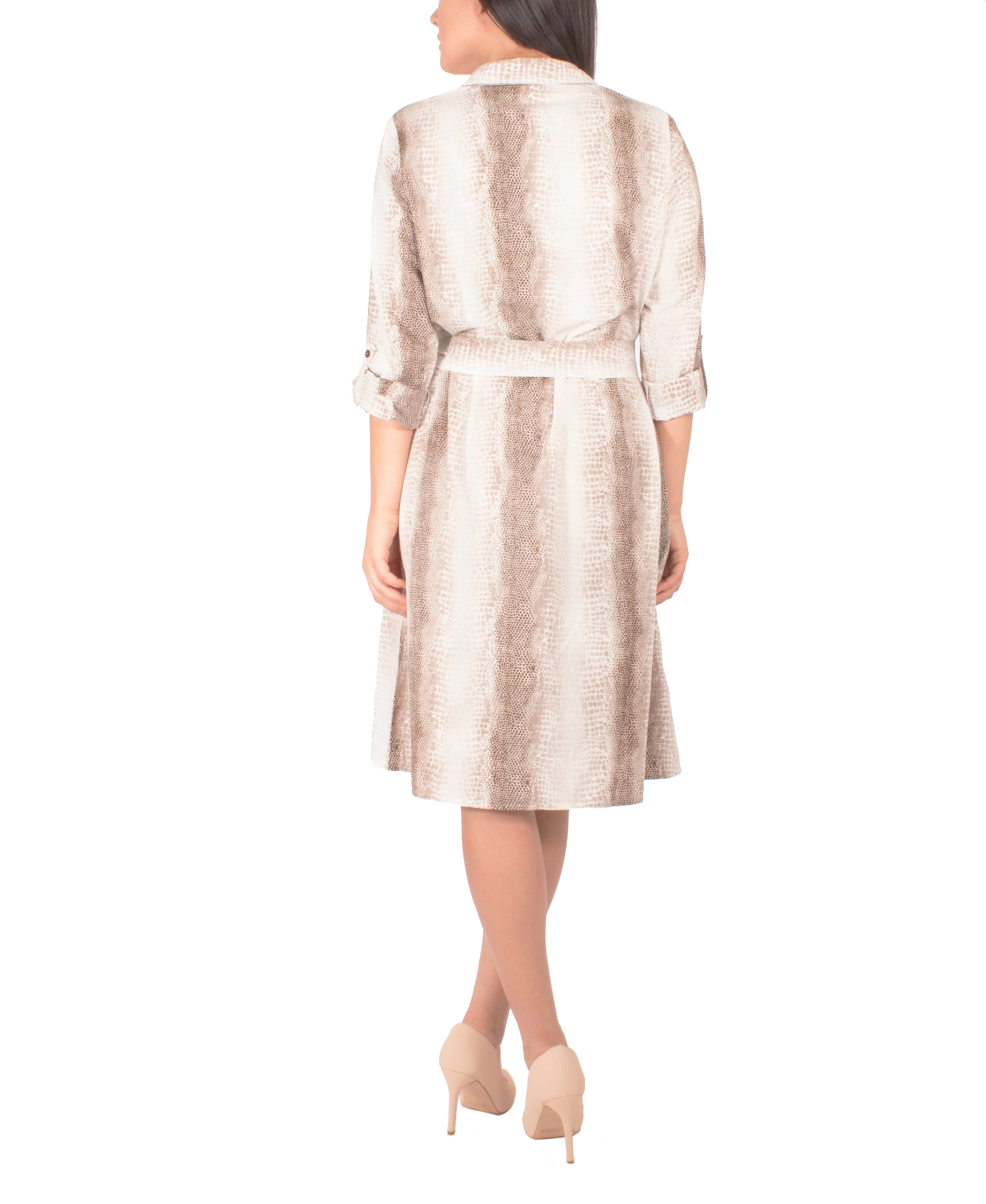 Petite 3/4 Roll Tab Sleeve Belted Shirtdress