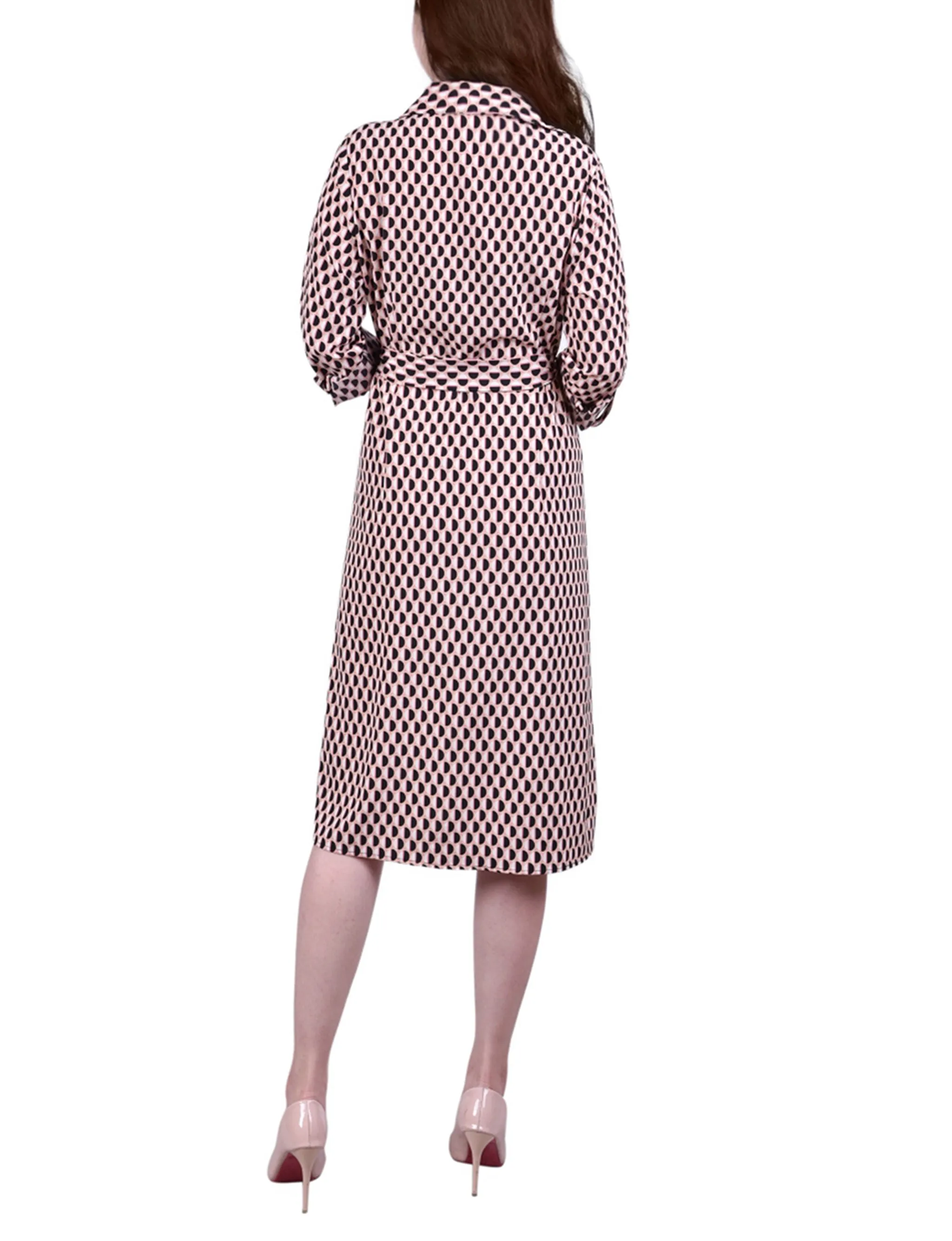 Petite 3/4 Roll Tab Sleeve Belted Shirtdress
