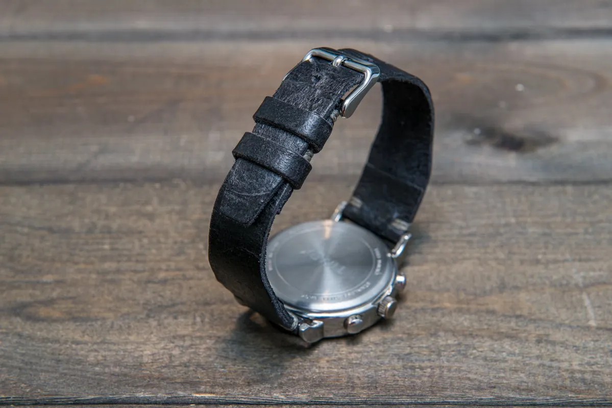 Pilot Leather Watch Strap, Aviator model, Military style tapered model