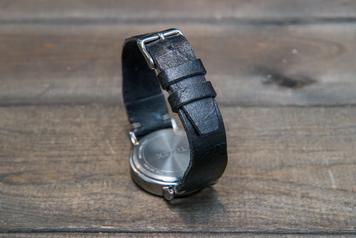 Pilot Leather Watch Strap, Aviator model, Military style tapered model
