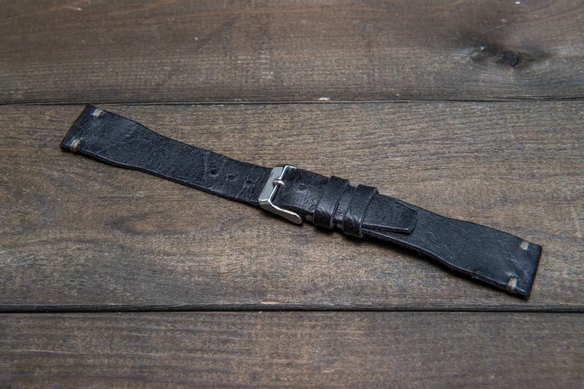 Pilot Leather Watch Strap, Aviator model, Military style tapered model