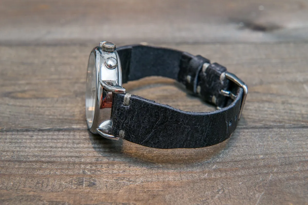 Pilot Leather Watch Strap, Aviator model, Military style tapered model