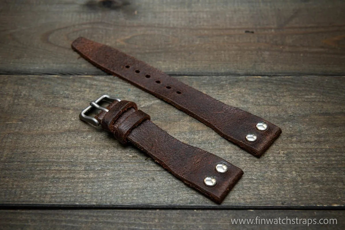 Pilot Watch Strap w/Rivets, Vintage style watch band, width 24x20 mm, 23x20 mm, 22x18 mm, 21x18 mm, 20x16 mm, 19x16 mm.