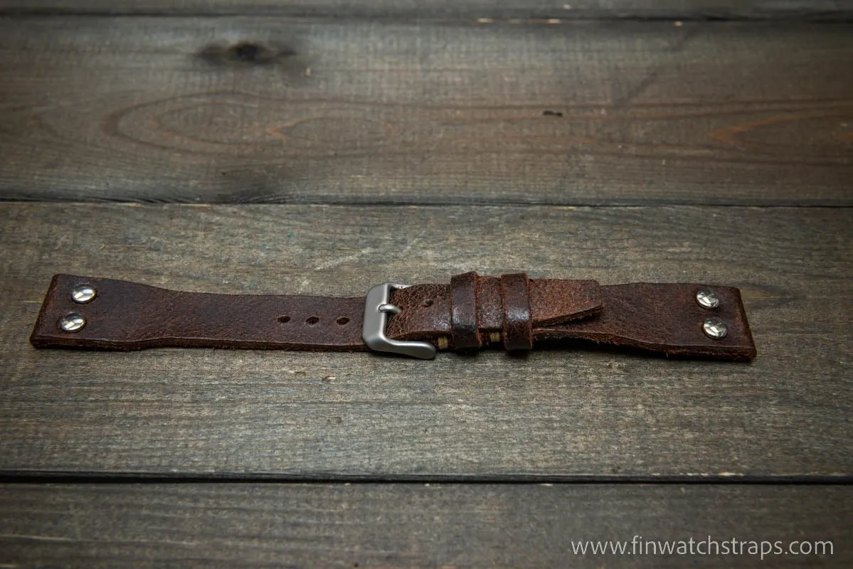 Pilot Watch Strap w/Rivets, Vintage style watch band, width 24x20 mm, 23x20 mm, 22x18 mm, 21x18 mm, 20x16 mm, 19x16 mm.