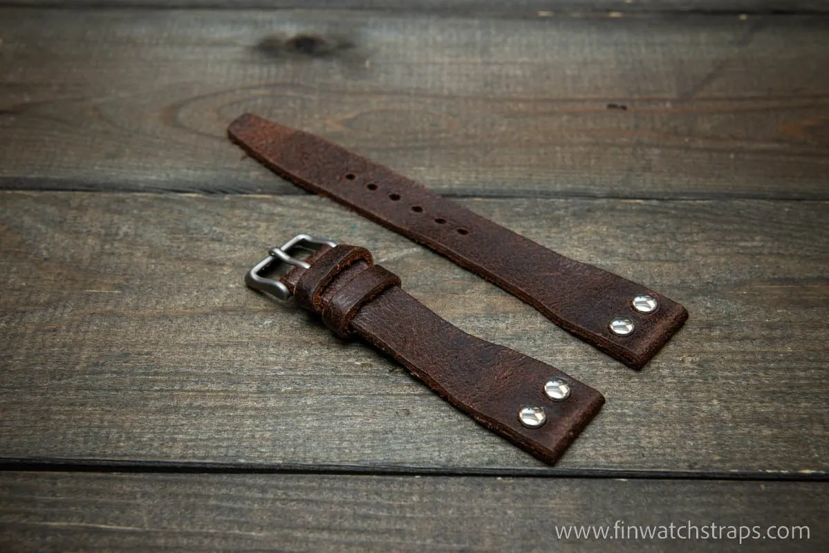 Pilot Watch Strap w/Rivets, Vintage style watch band, width 24x20 mm, 23x20 mm, 22x18 mm, 21x18 mm, 20x16 mm, 19x16 mm.