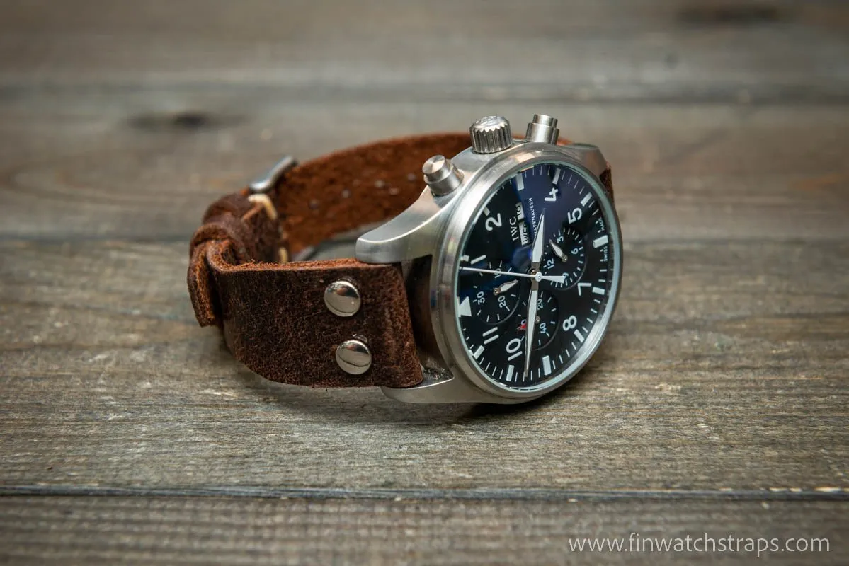 Pilot Watch Strap w/Rivets, Vintage style watch band, width 24x20 mm, 23x20 mm, 22x18 mm, 21x18 mm, 20x16 mm, 19x16 mm.