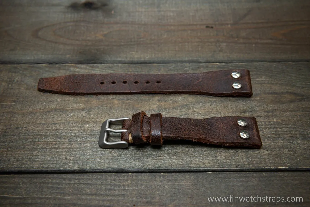 Pilot Watch Strap w/Rivets, Vintage style watch band, width 24x20 mm, 23x20 mm, 22x18 mm, 21x18 mm, 20x16 mm, 19x16 mm.