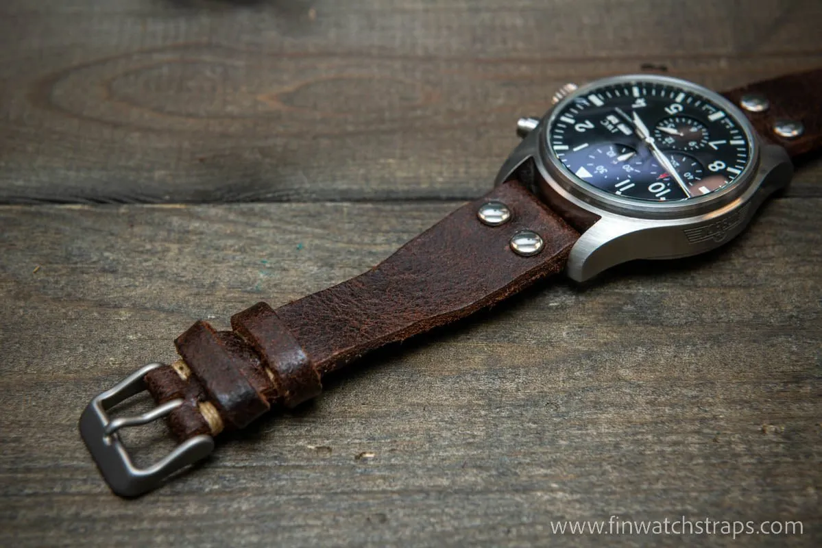 Pilot Watch Strap w/Rivets, Vintage style watch band, width 24x20 mm, 23x20 mm, 22x18 mm, 21x18 mm, 20x16 mm, 19x16 mm.