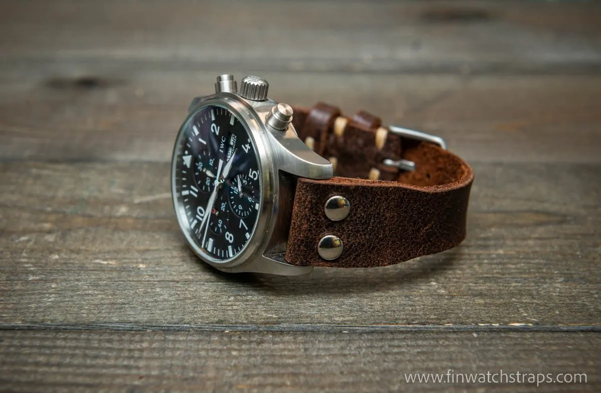 Pilot Watch Strap w/Rivets, Vintage style watch band, width 24x20 mm, 23x20 mm, 22x18 mm, 21x18 mm, 20x16 mm, 19x16 mm.