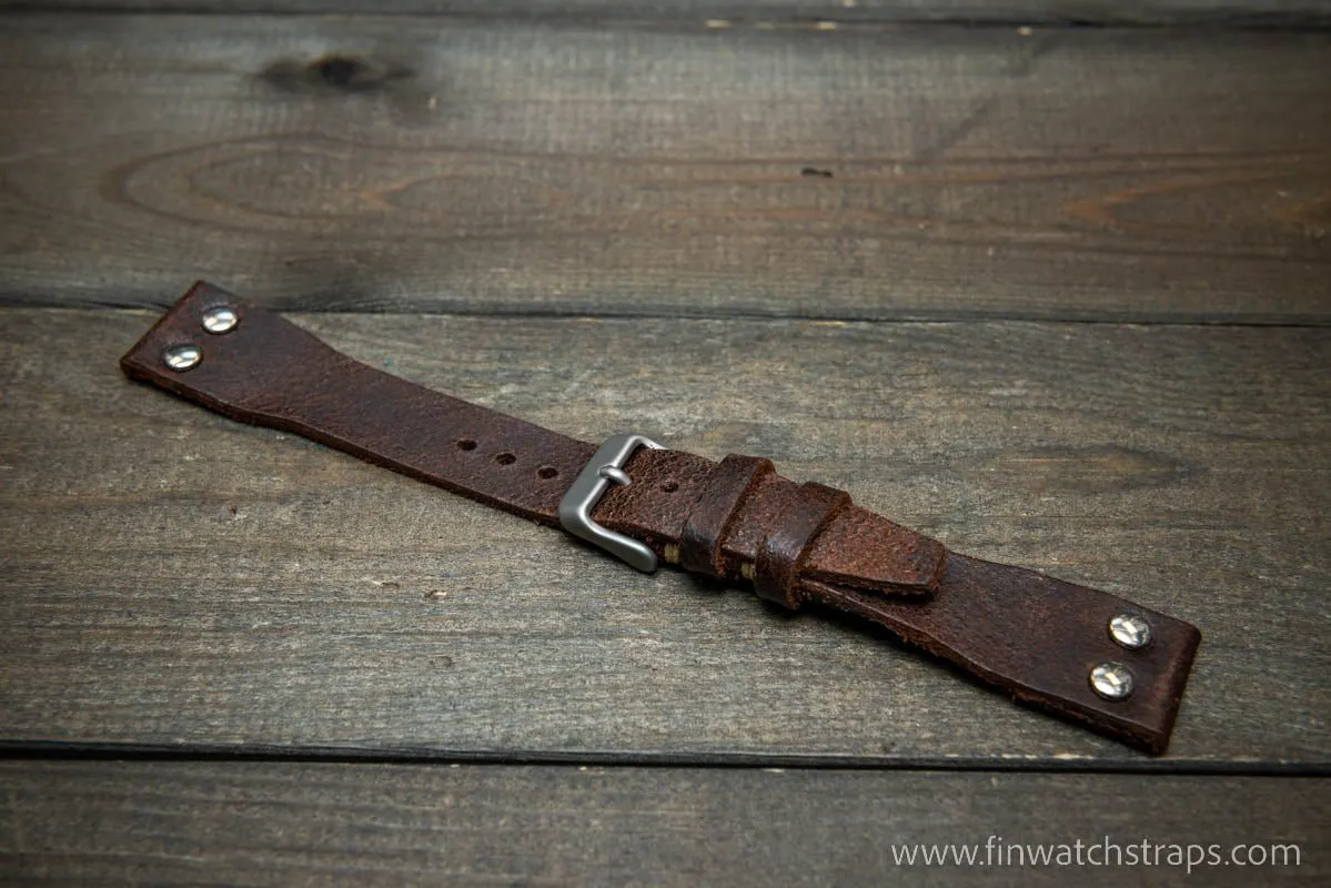 Pilot Watch Strap w/Rivets, Vintage style watch band, width 24x20 mm, 23x20 mm, 22x18 mm, 21x18 mm, 20x16 mm, 19x16 mm.