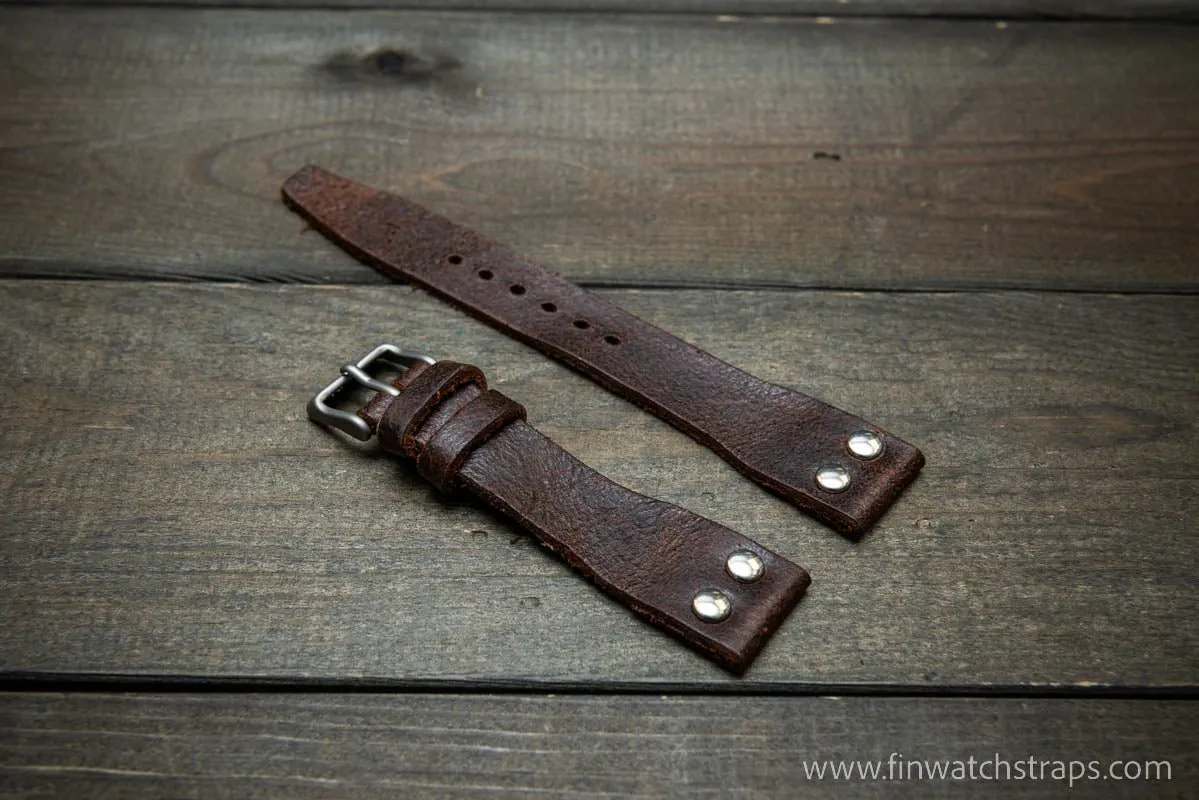 Pilot Watch Strap w/Rivets, Vintage style watch band, width 24x20 mm, 23x20 mm, 22x18 mm, 21x18 mm, 20x16 mm, 19x16 mm.