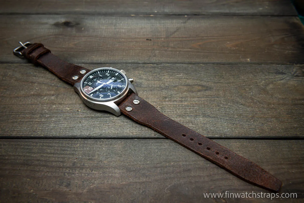 Pilot Watch Strap w/Rivets, Vintage style watch band, width 24x20 mm, 23x20 mm, 22x18 mm, 21x18 mm, 20x16 mm, 19x16 mm.