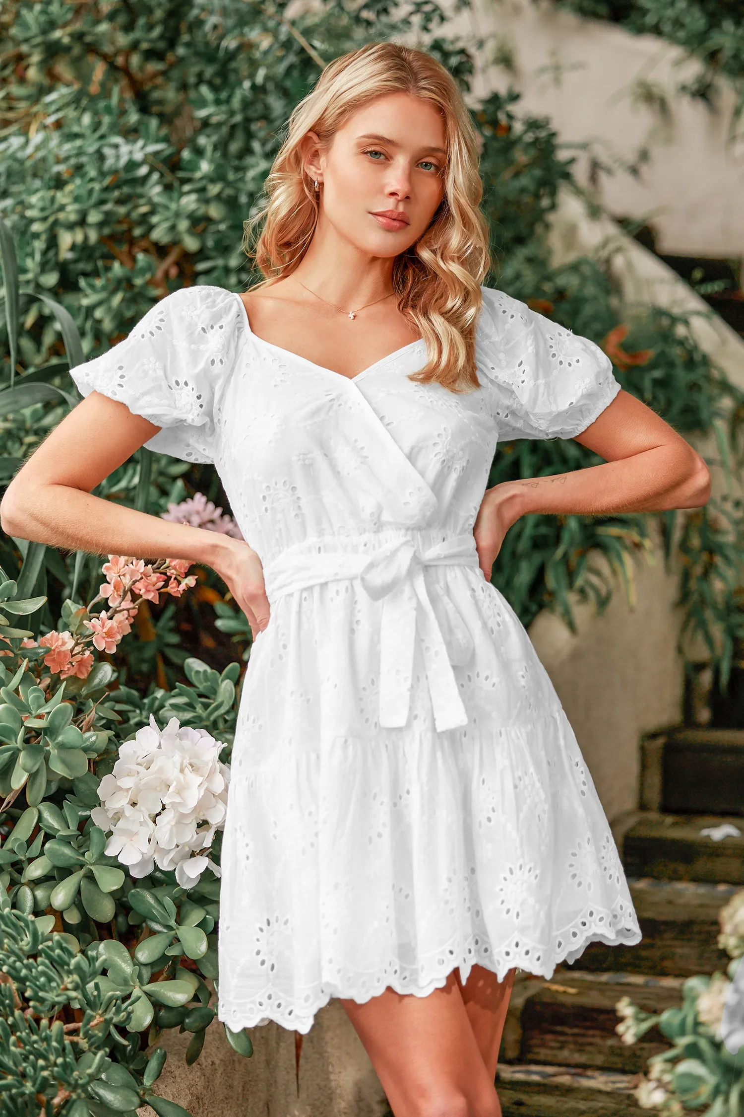Querim Belted Floral Eyelet Milkmaid Dress