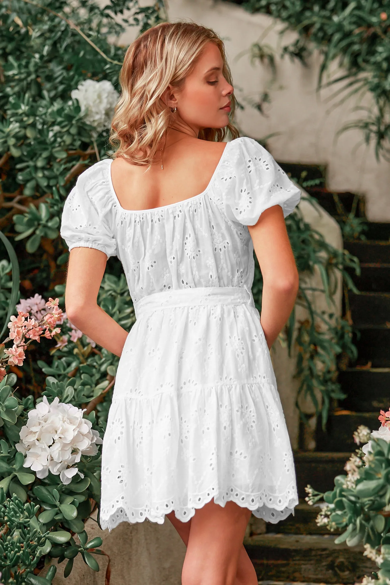 Querim Belted Floral Eyelet Milkmaid Dress