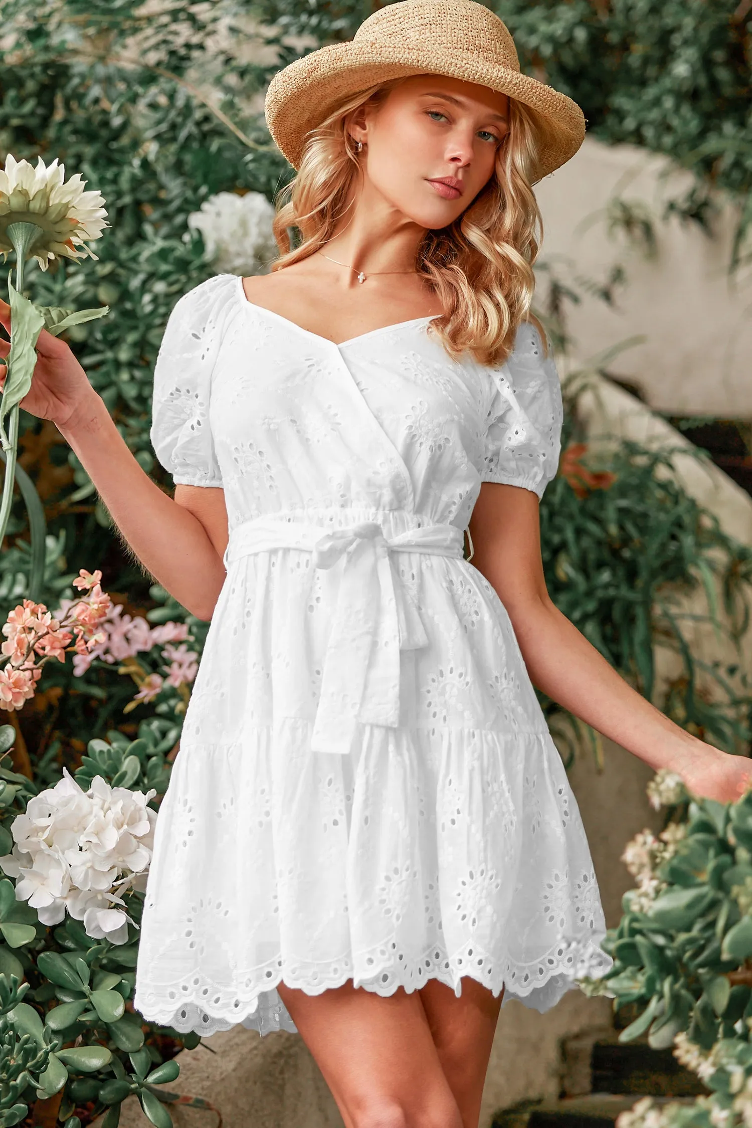 Querim Belted Floral Eyelet Milkmaid Dress