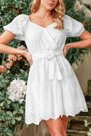 Querim Belted Floral Eyelet Milkmaid Dress