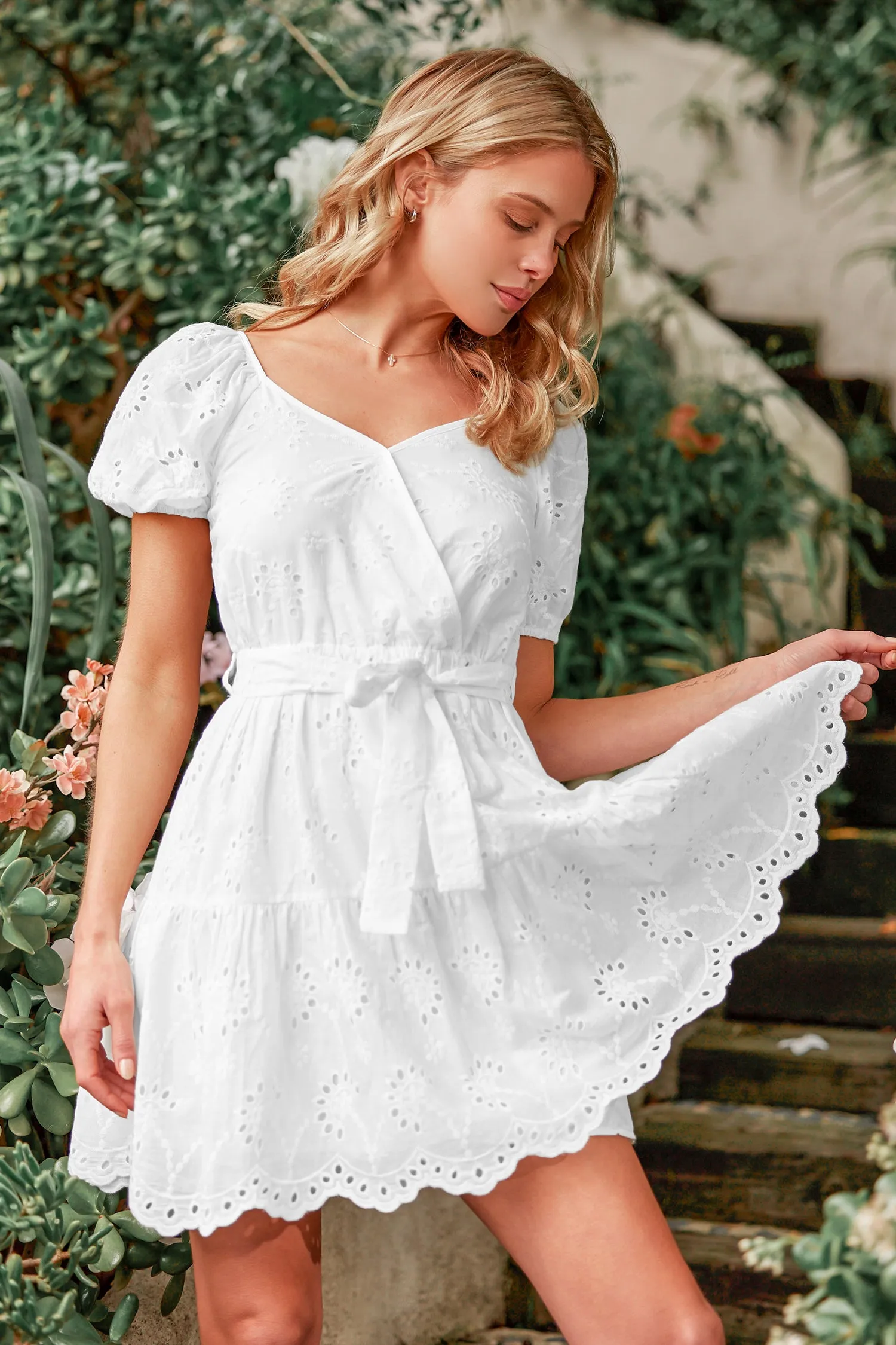 Querim Belted Floral Eyelet Milkmaid Dress