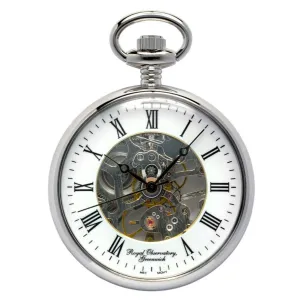 Royal Observatory Greenwich Chrome Skeleton Pocket Watch