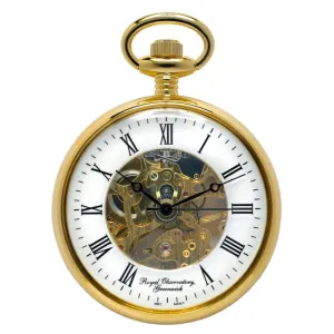 Royal Observatory Greenwich Gold Skeleton Pocket Watch